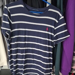 Womens Ralph Lauren Blue & White Striped Tee